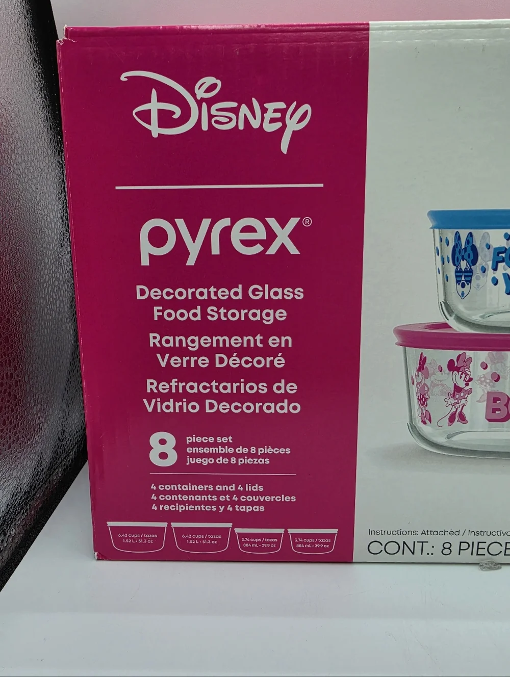 Disney Pyrex Minnie Mouse Decorated Food Storage Set 8 Piece